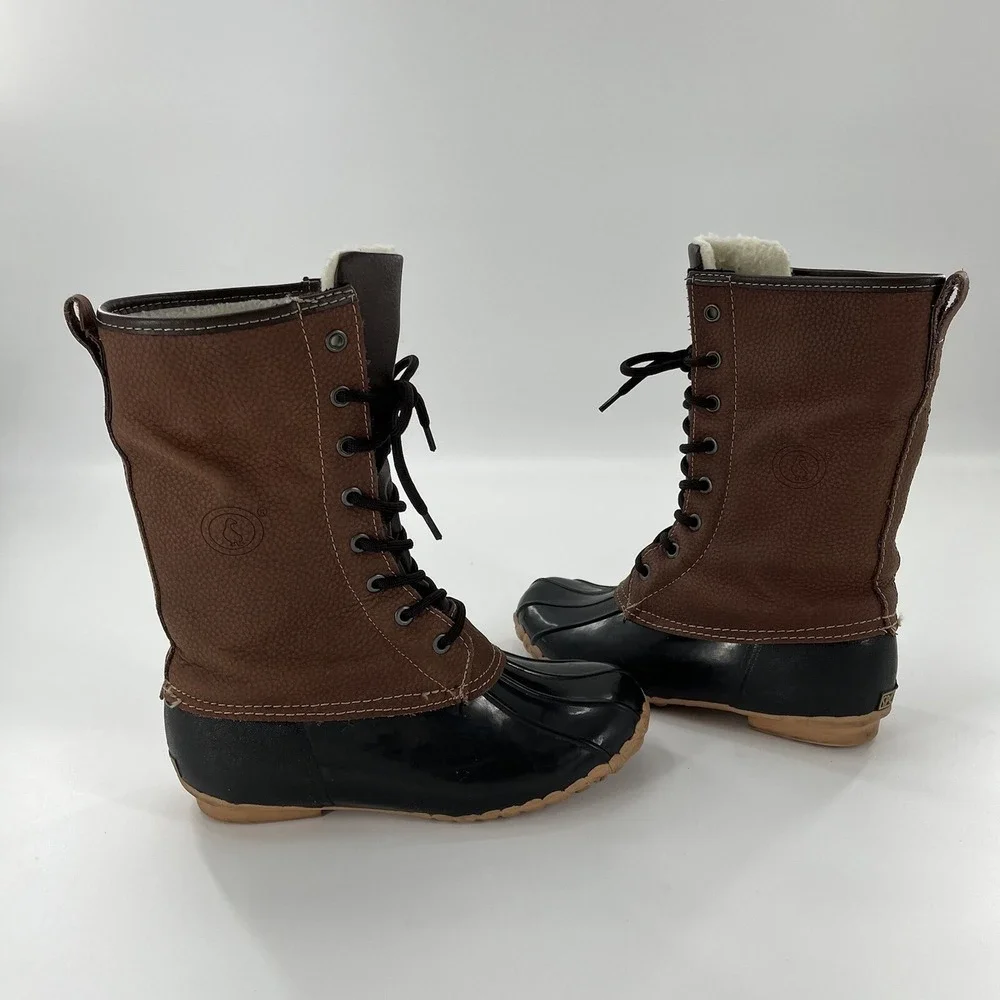 Sporto Daphne Leather Snow Duck Boot Womens 6 Black Mid Calf Black Winter‎ Laces